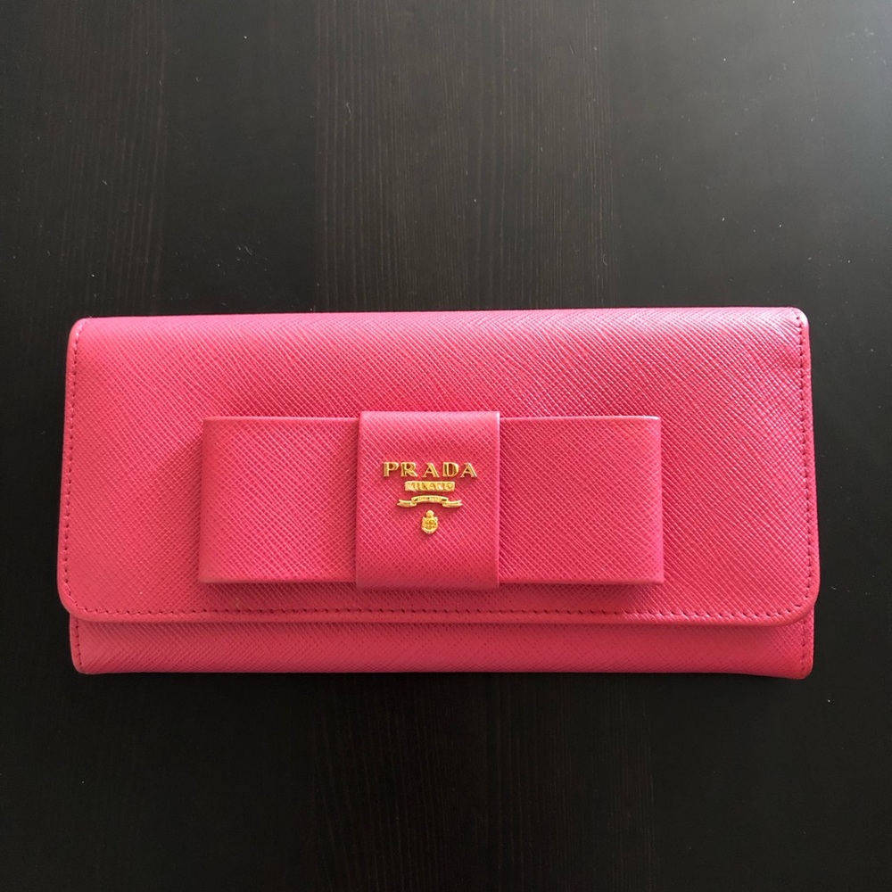 Authentic Prada Pink Saffiano Bow Wallet